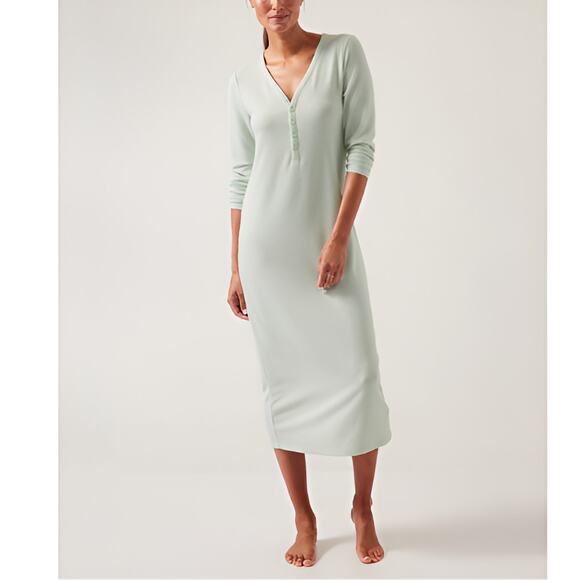 Athleta Womens Wind Down Waffle Long Sleeve Henley Lounge Sleep Dress Size S - Picture 1 of 7